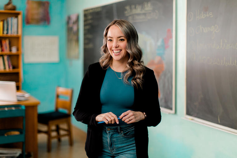 Amanda in her classroom